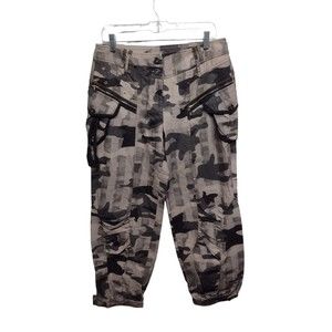 La- El Camo Cargo Ankle Pants Vintage Y2K Baggy Loose Faux Zip Pockets Large